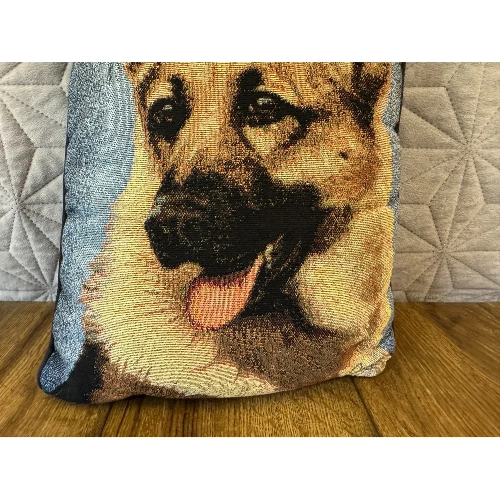 Vtg‎ Linda Picken German Shepherd Dog Tapestry Pillow 16x12 Signed Pet Art Decor